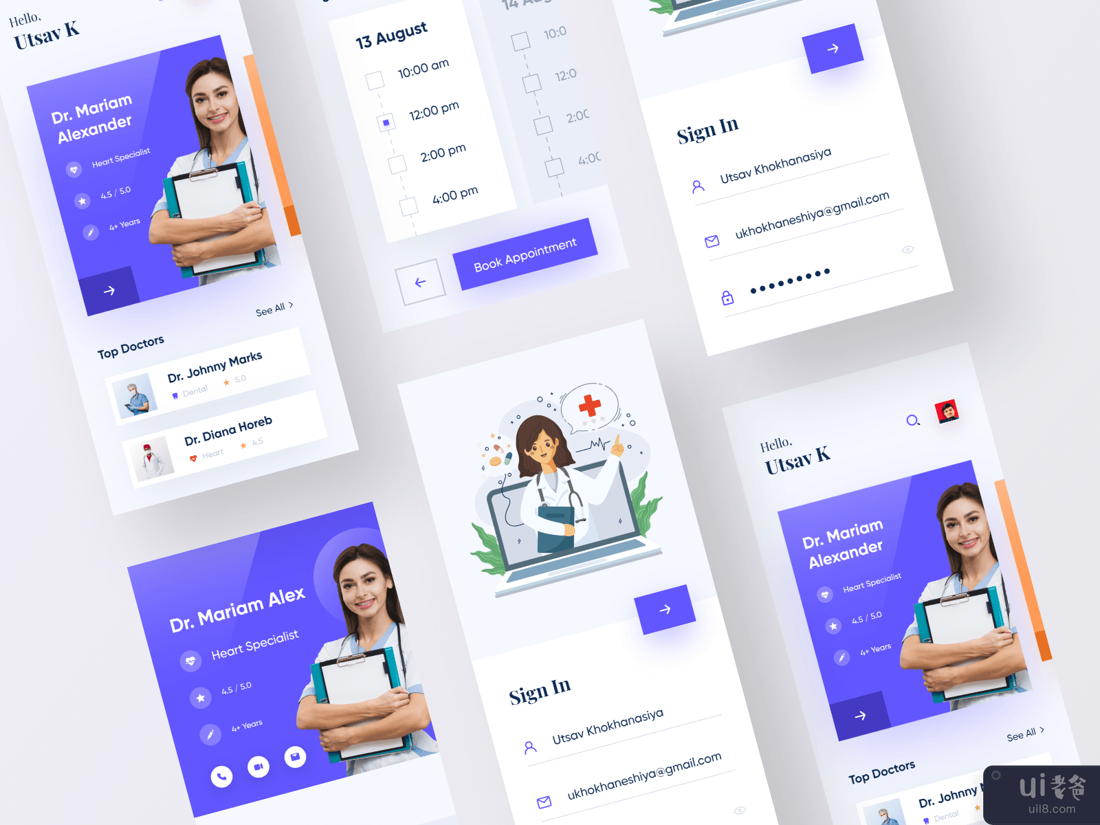 医生预约APP UI设计(Doctor Appointment App UI Design)插图1