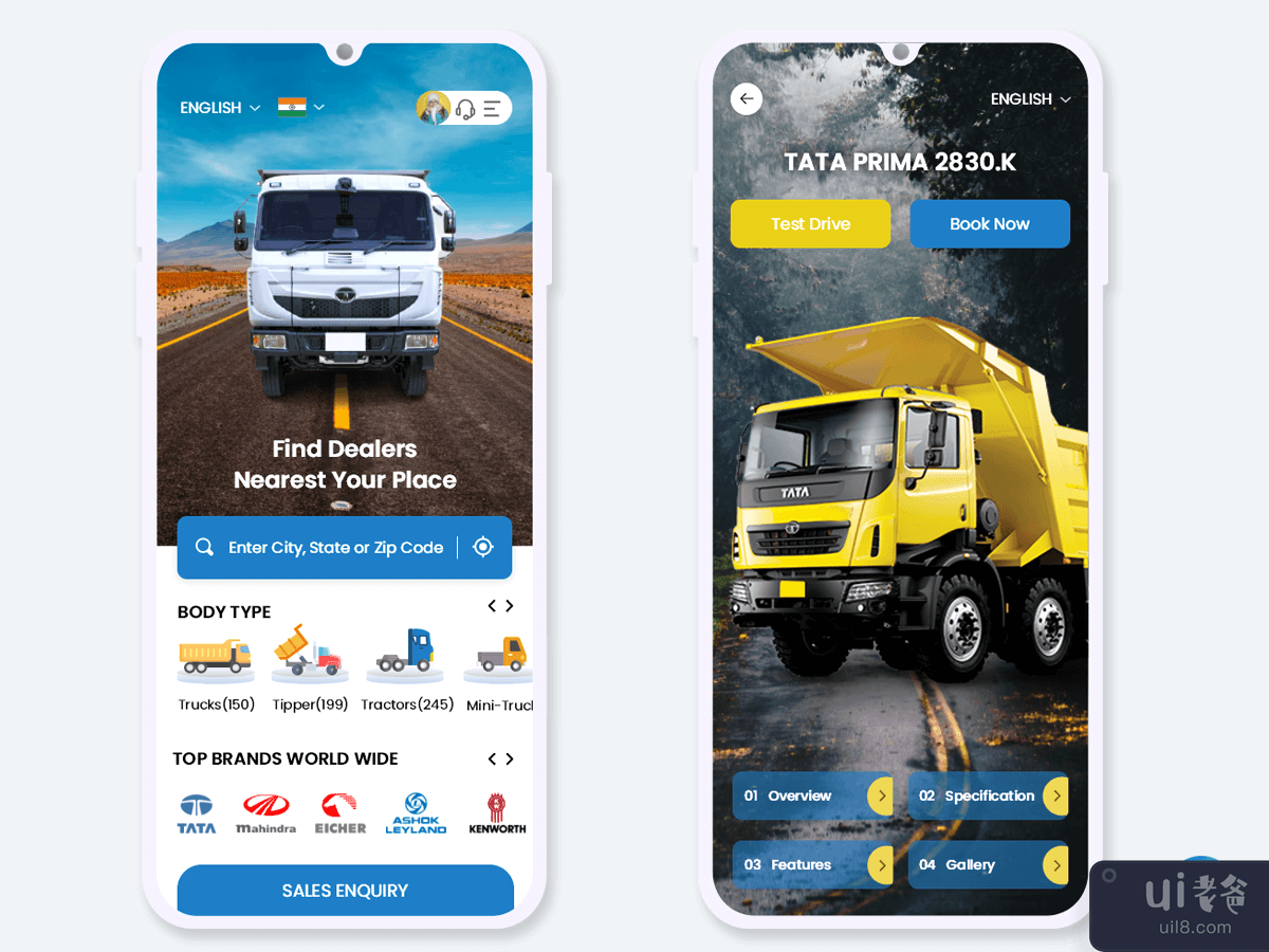 购买重型商用卡车车辆移动应用程序 UI 套件(Buy Heavy Commercial Trucks Vehicle Mobile App UI Kit)插图1
