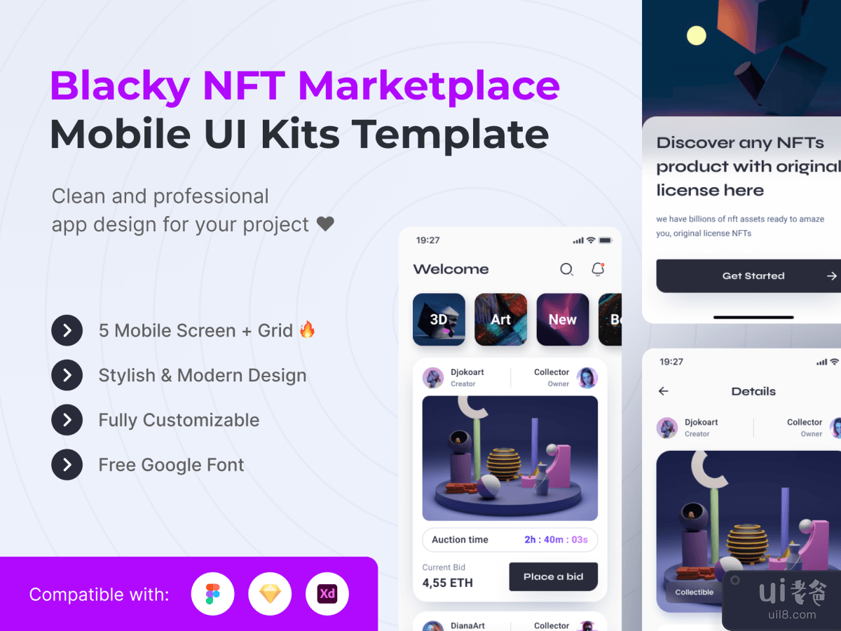 Blacky NFT Marketplace Mobile App UI Kits Template