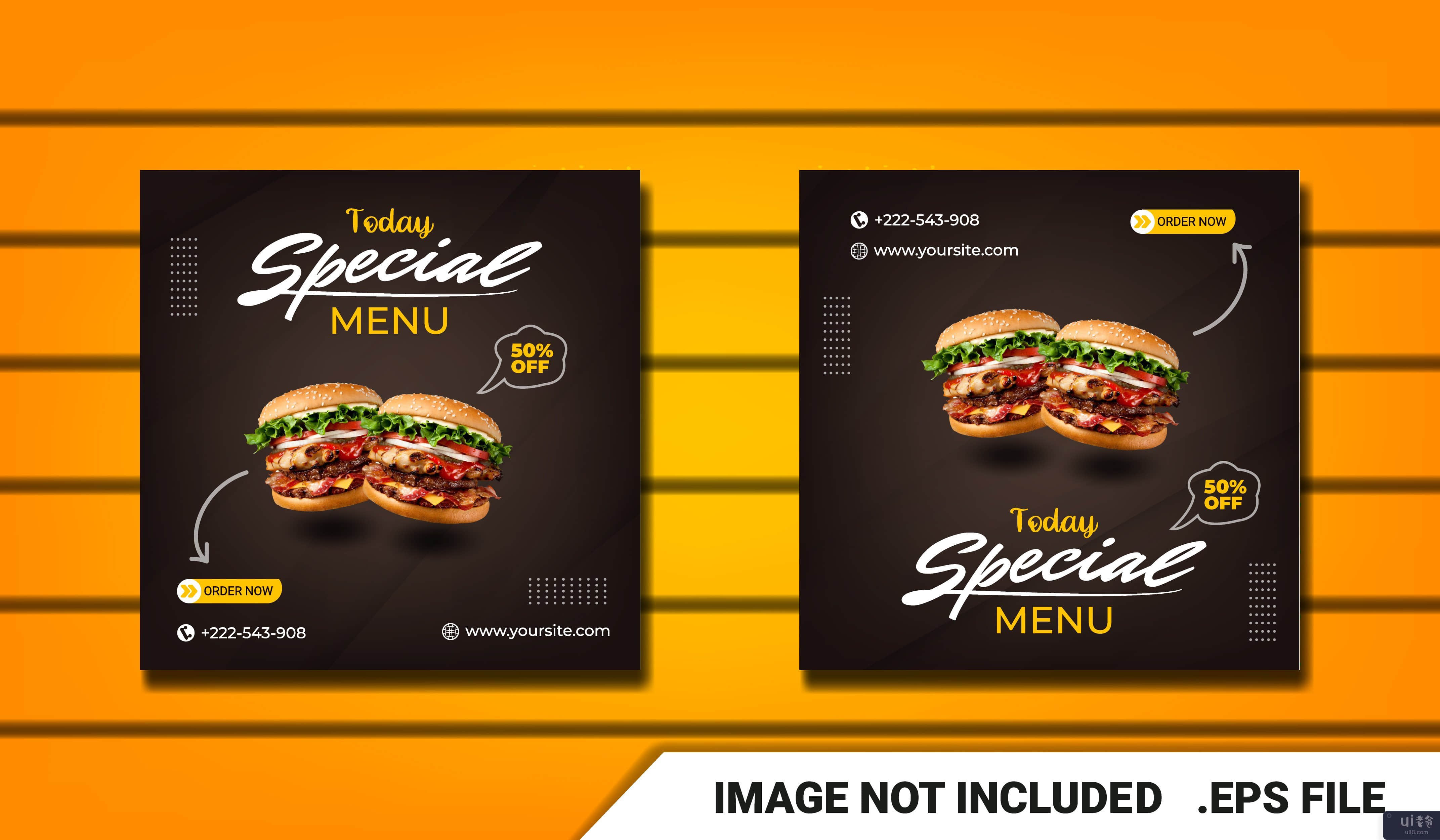社交媒体发布汉堡时尚模板(social media post burger trendy template)插图