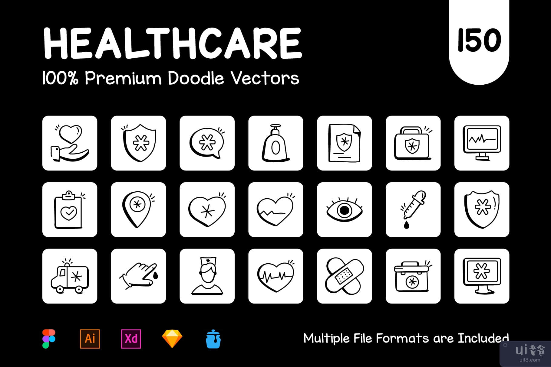 150 个医疗和保健图标(150 Medical and Healthcare Icons)插图7