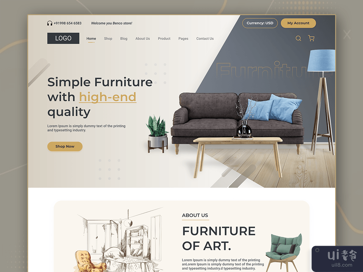家具店登陆页面设计(Furniture Shop Landing Page Design)插图