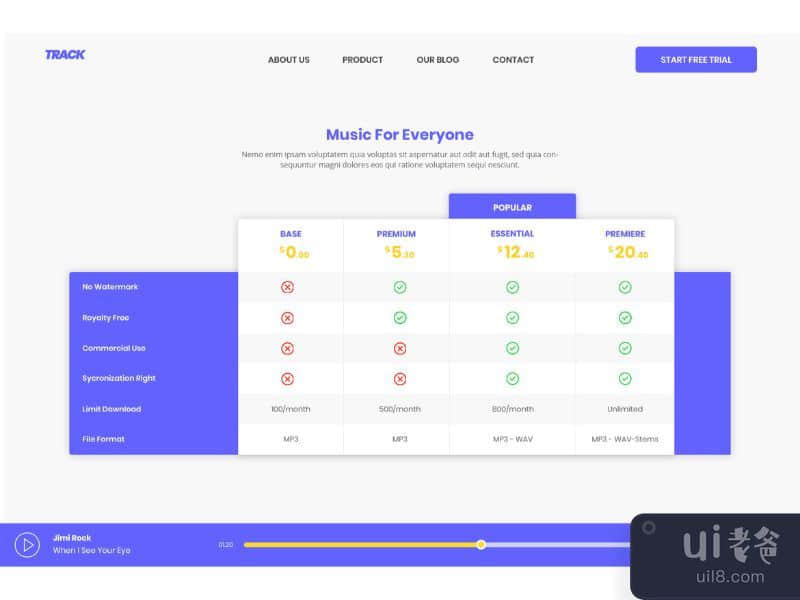 Pricing Table UI Template