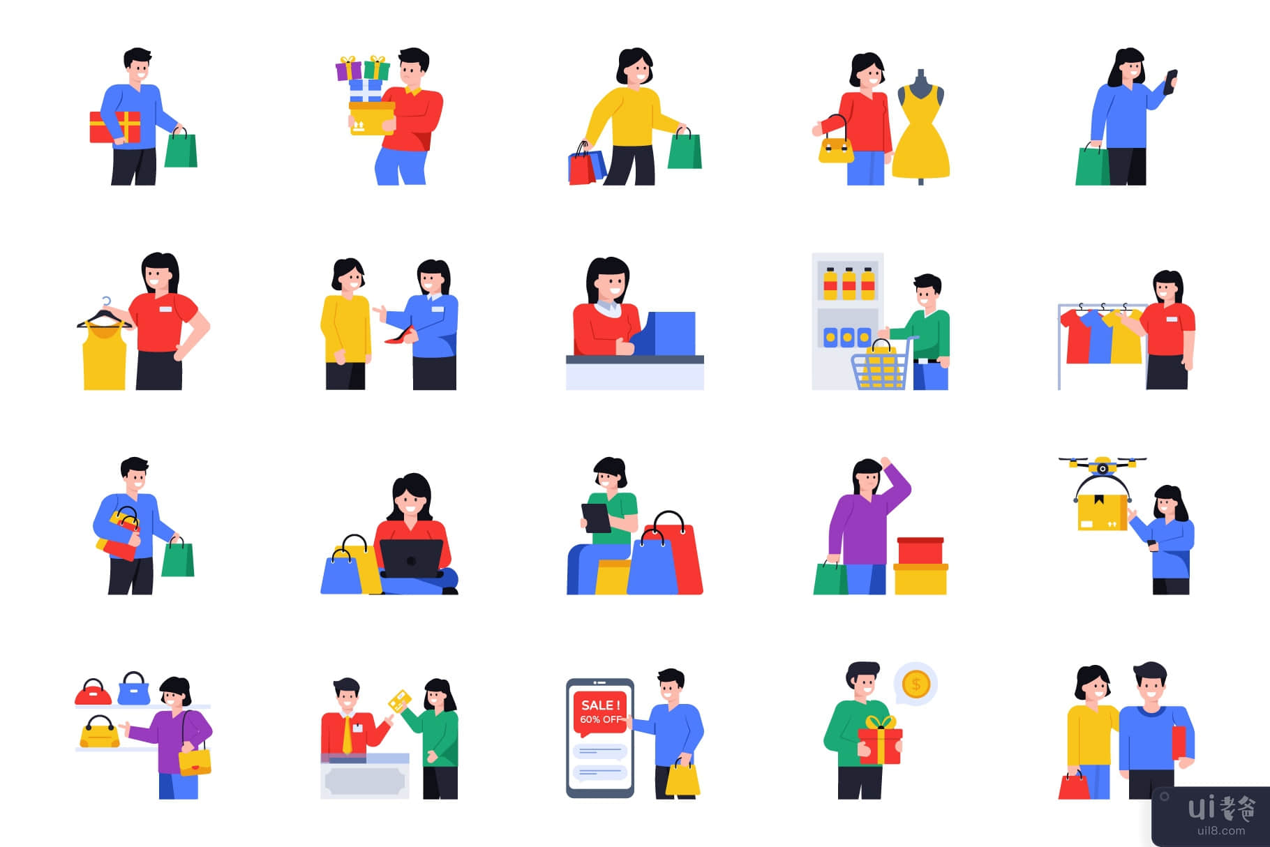 100 购物字符矢量图标(100 Shopping Character Vector Icons)插图2