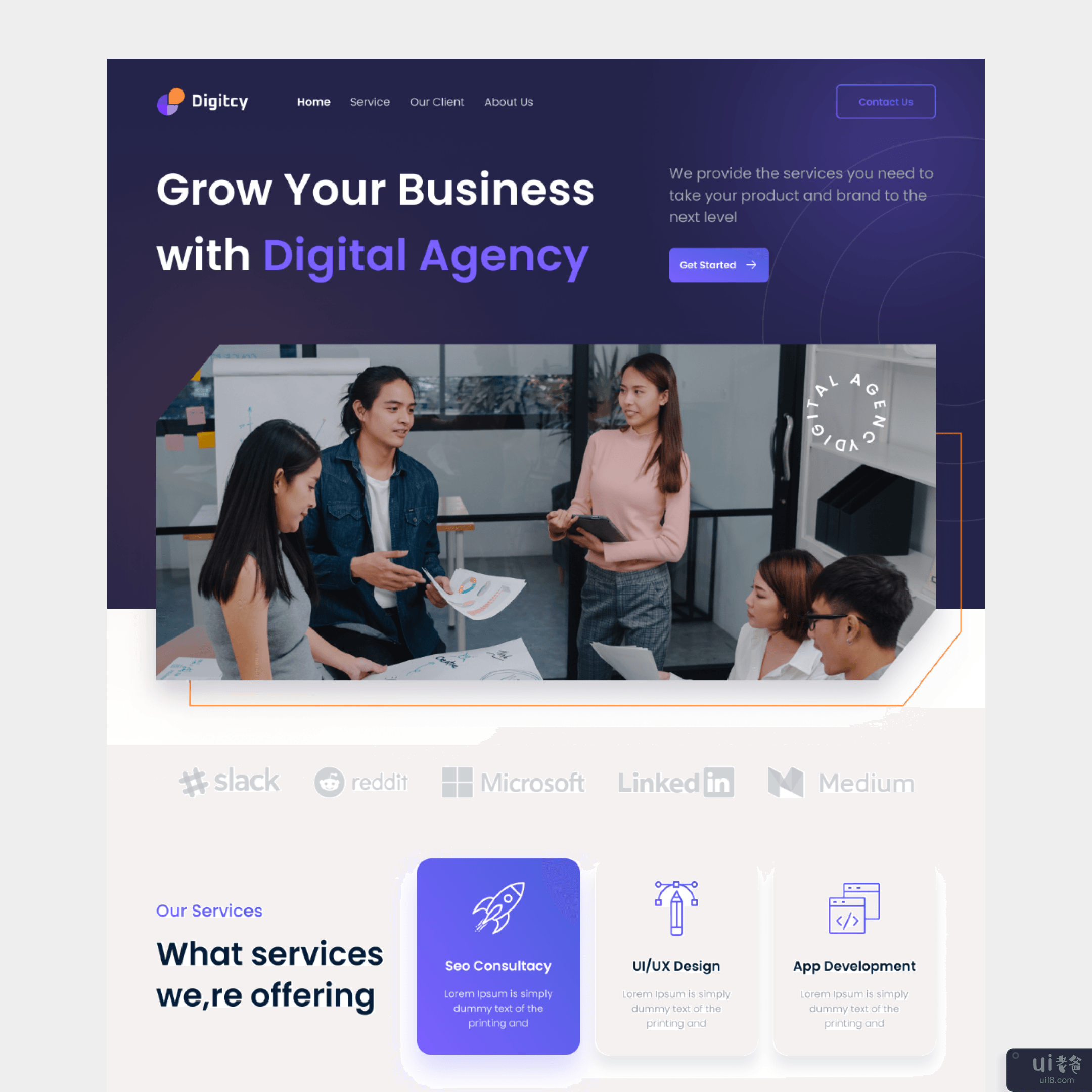 数字代理登陆页面 UI 设计(Digital Agency Landing Page Ui Design)插图