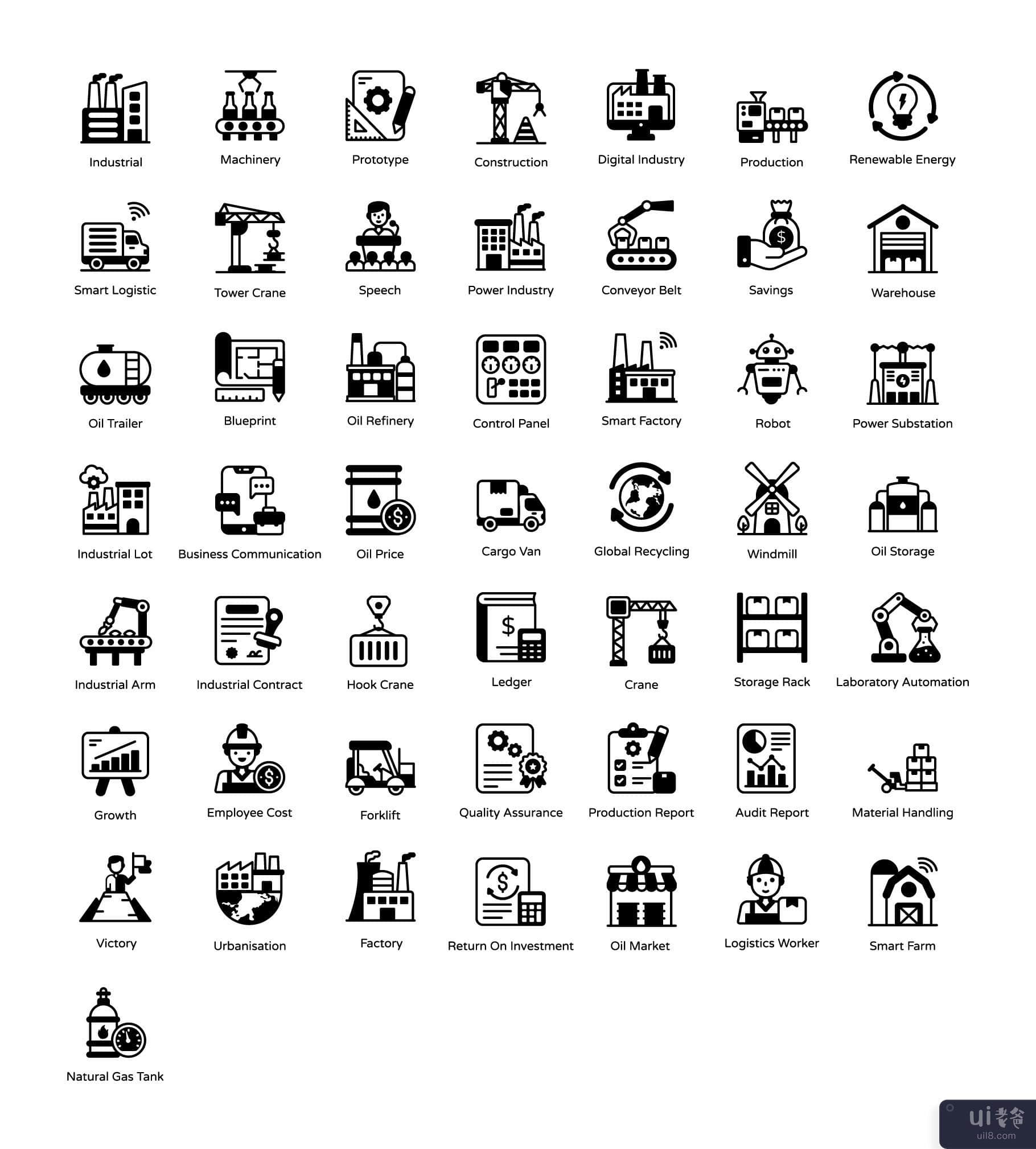 工业革命字形图标包(Industrial Revolution Glyph Icons Pack)插图2