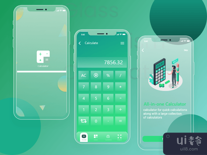 使用玻璃态射的计算器设计概念(Calculator Design Concept by using Glass morphism)插图