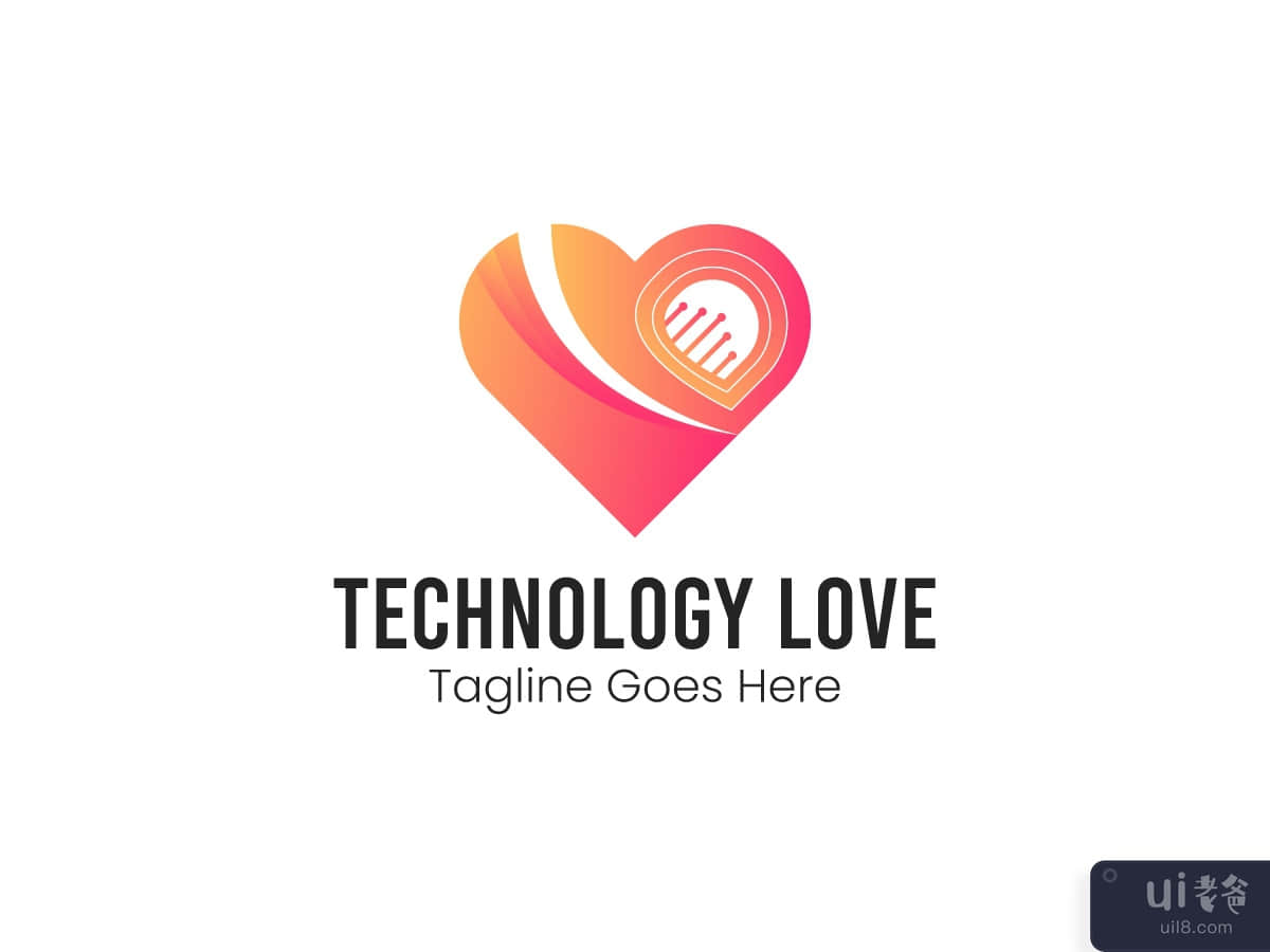 Technology Love Logo Design Vector Template