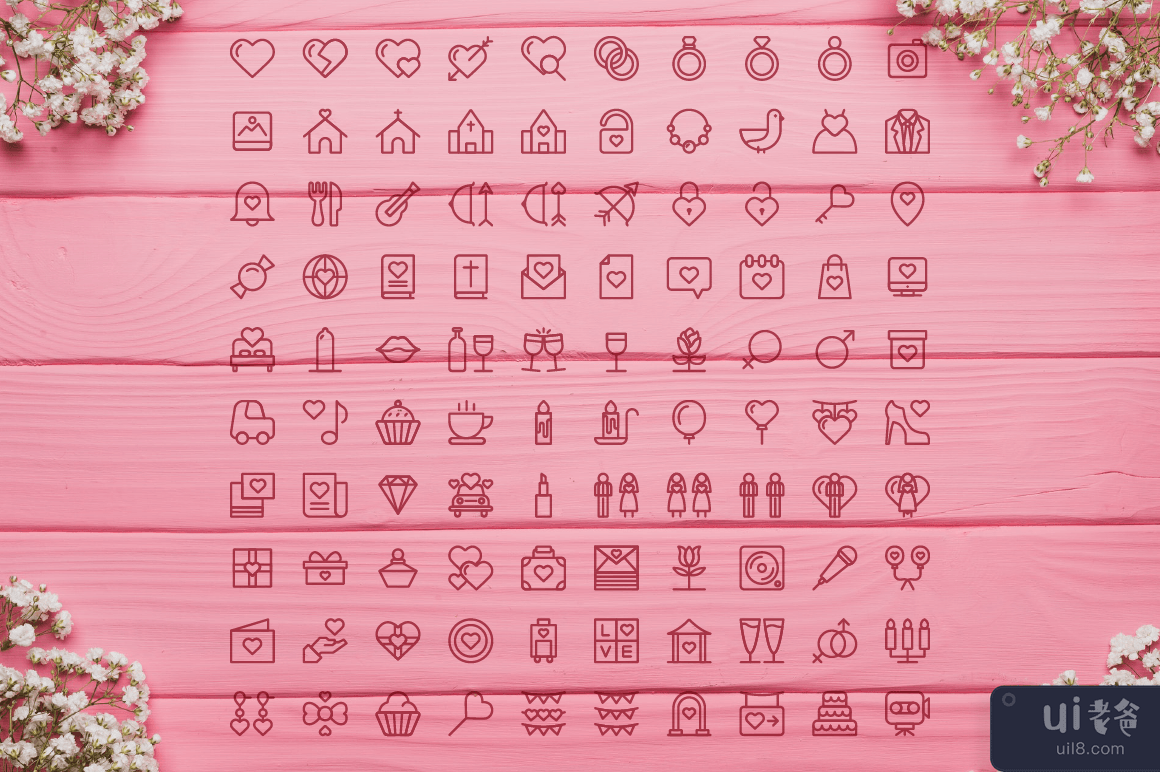 婚礼婚姻图标集矢量(Wedding Marriage Icon Set Vector)插图1