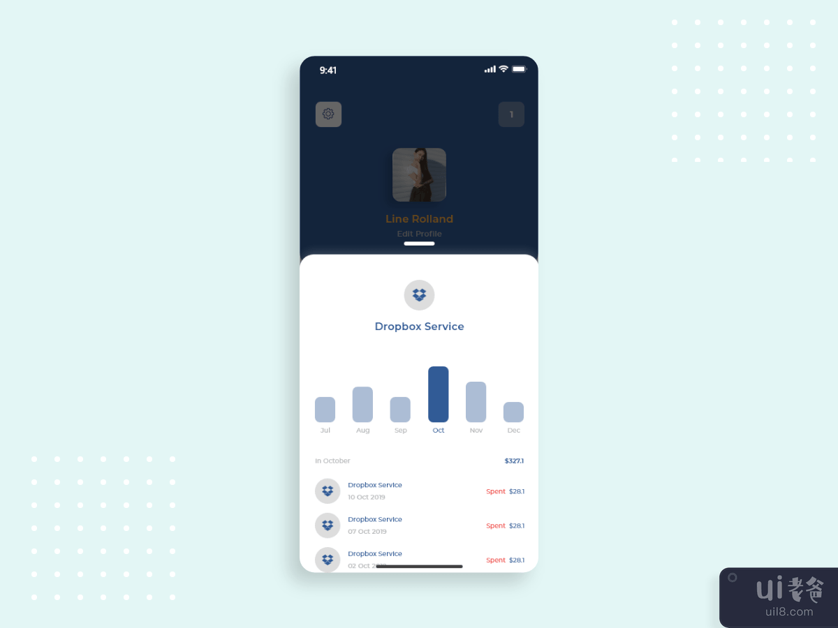 Transaction Details concept screen for Tracking app
