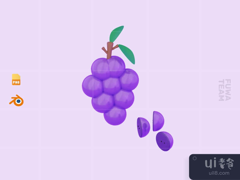 Cute 3D Fruit Illustration Pack - Grape