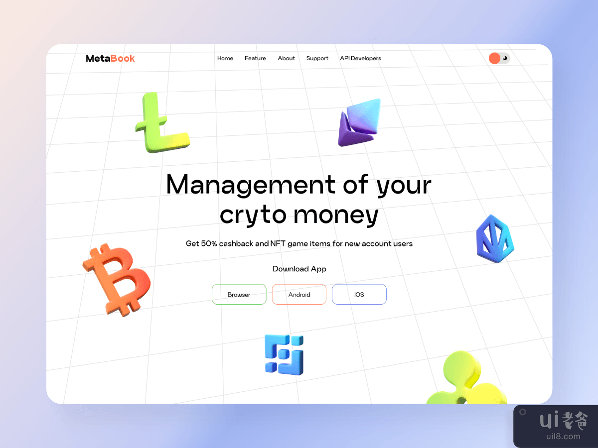 MetaBook - 英雄加密钱包登陆页面(MetaBook - Hero Crypto Wallet Landing Page)插图1