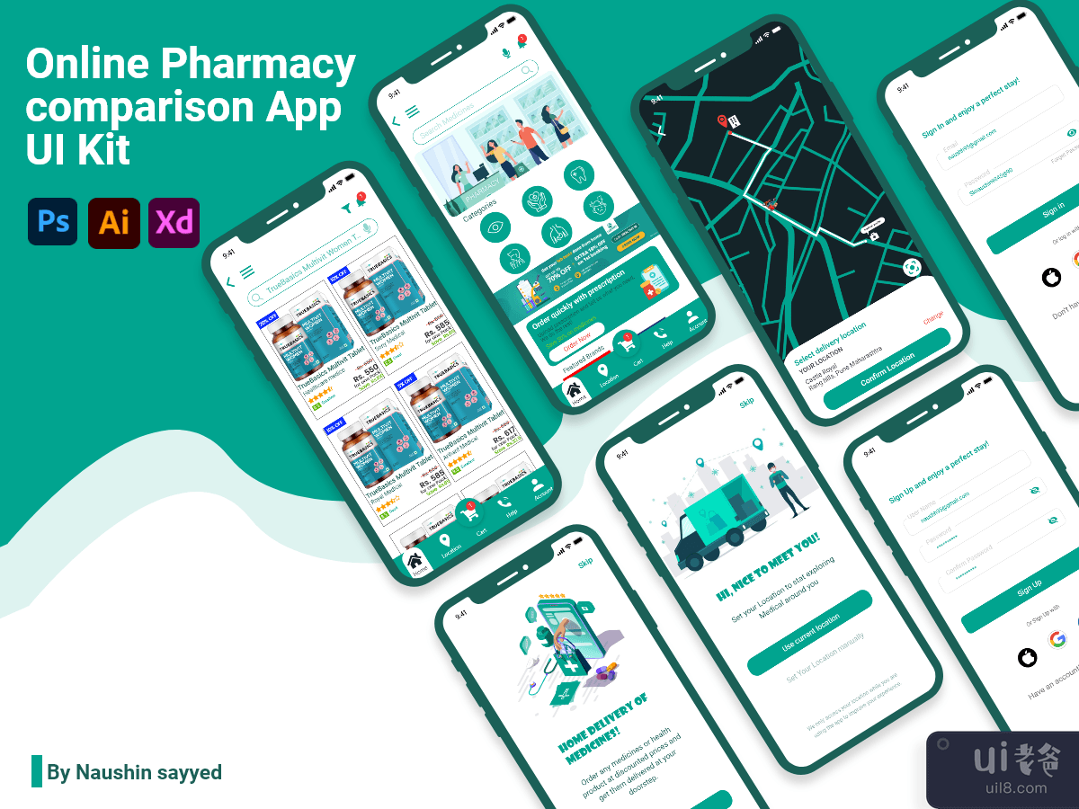 在线药房比较 App UI Kit(Online Pharmacy comparison App UI Kit)插图