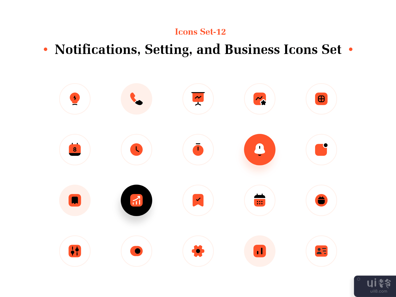 通知、设置和业务图标集(Notifications, Setting, and Business Icons Set)插图