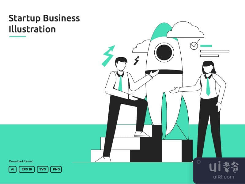Start up launching with People character and Rocket illustration