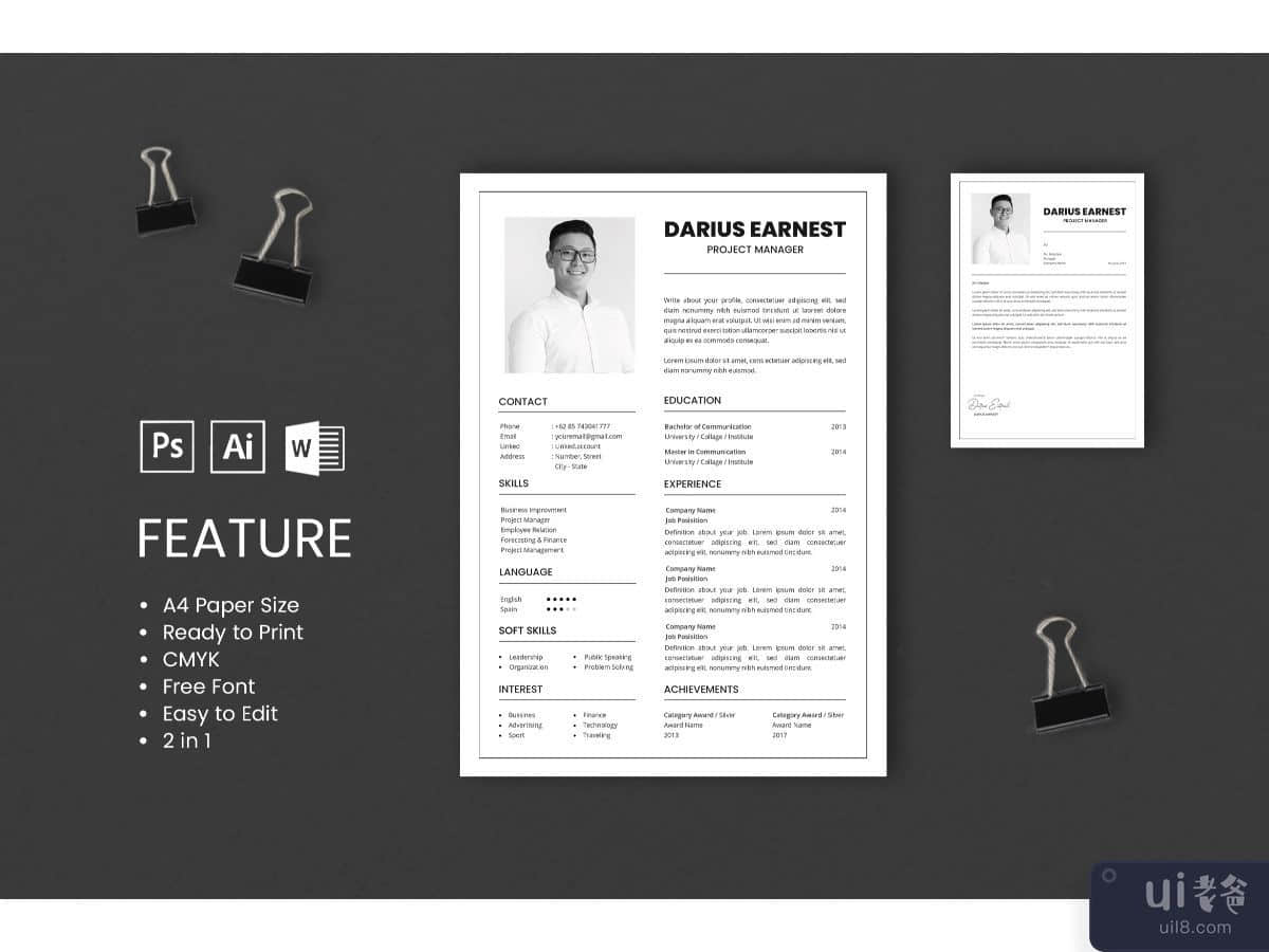CV Resume Project Manager Profile 2