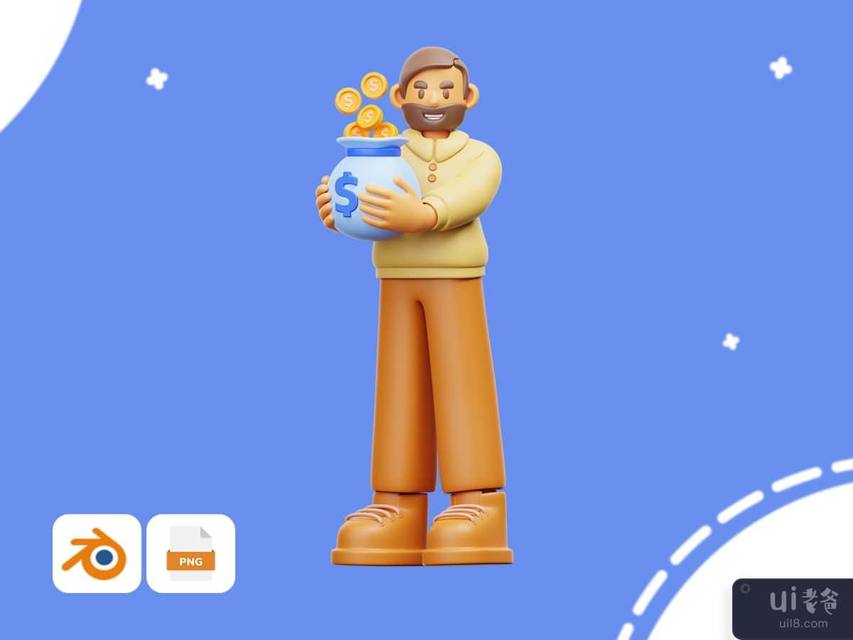 Businessman holding money bag - Workly 3D Illustration Pack