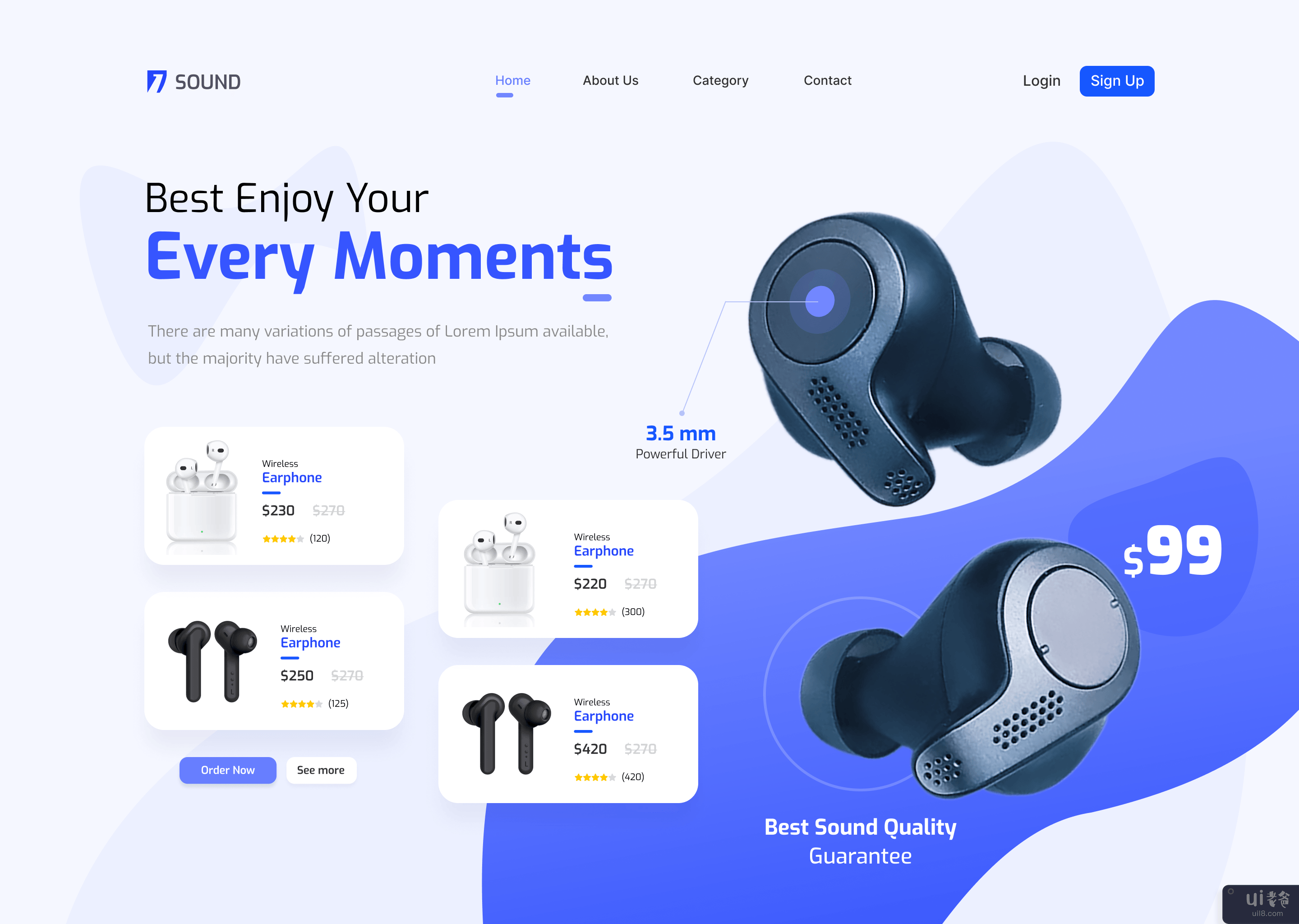 音乐无线耳机（TWS）促销销售模板登陆页面主题(Music wireless headphone (TWS) Promotional sale template landing page theme)插图