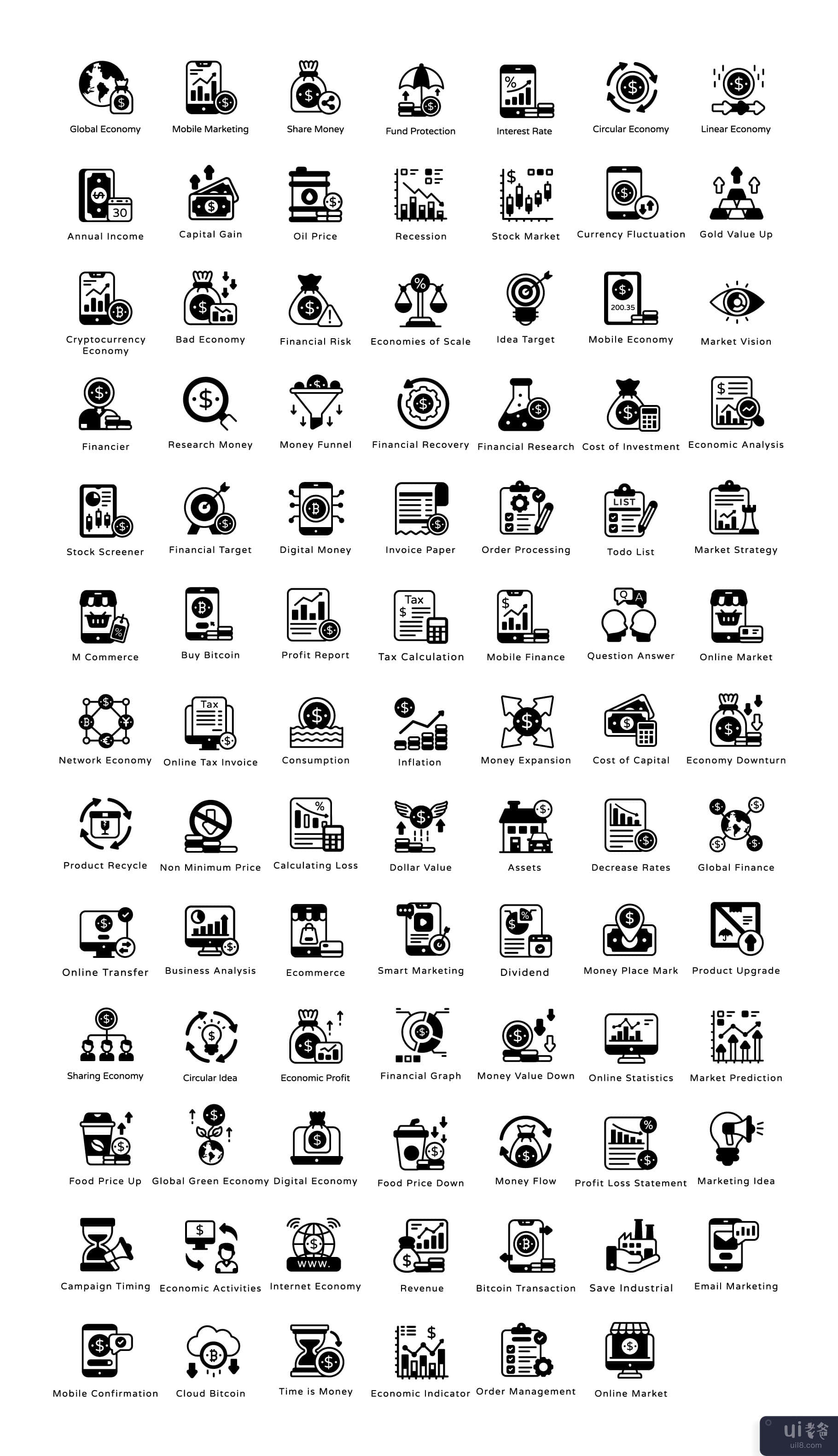 90 个经济实体图标(90 Economy Solid Icons)插图