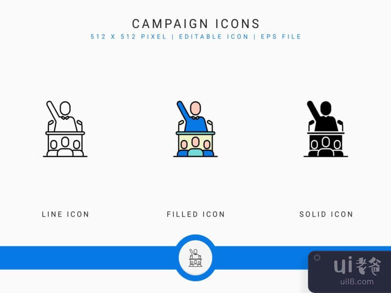 Campaign icons set vector illustration with solid icon line style