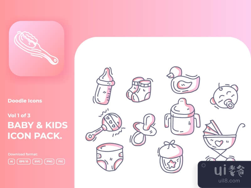 Vol 1 of 3 Set of hand drawn doodle baby and kids care gradient line icons
