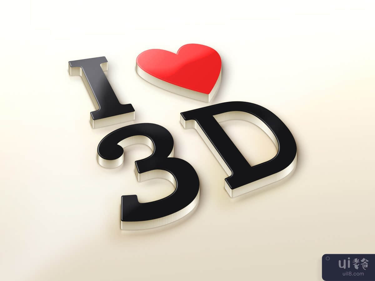 我爱 3D 徽标模型(I Love 3D logo Mock Up)插图