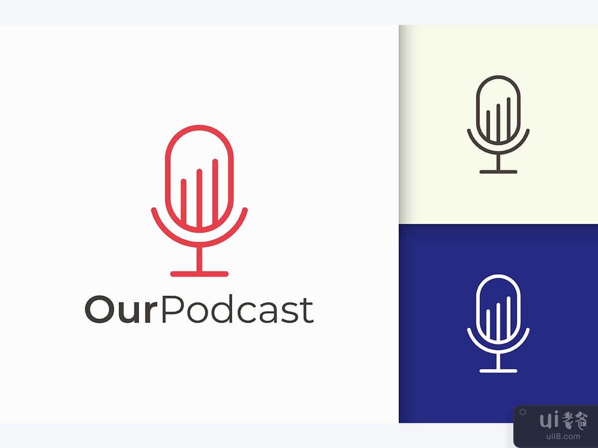 Simple Mic Logo Represent Record or Audio For Podcast