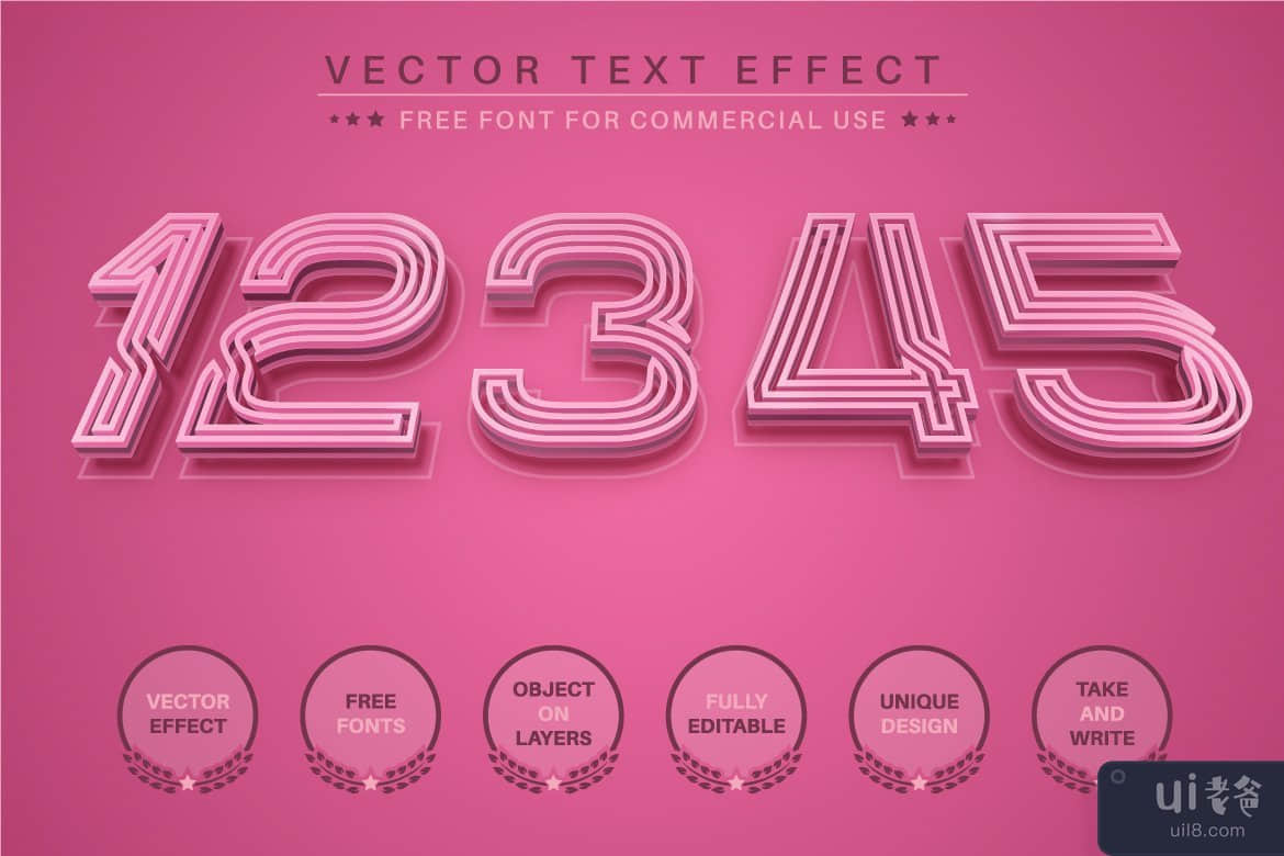 粉红色笔划 - 可编辑的文本效果、字体样式(Pink stroke - editable text effect, font style)插图3