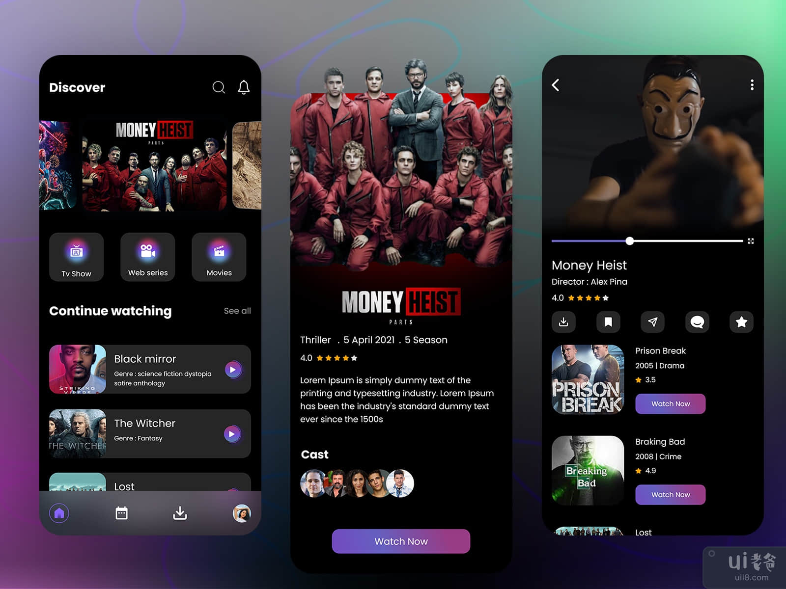 电影和网络系列流移动应用程序设计 UI(Movies and Web Series Stream Mobile App Design UI)插图1