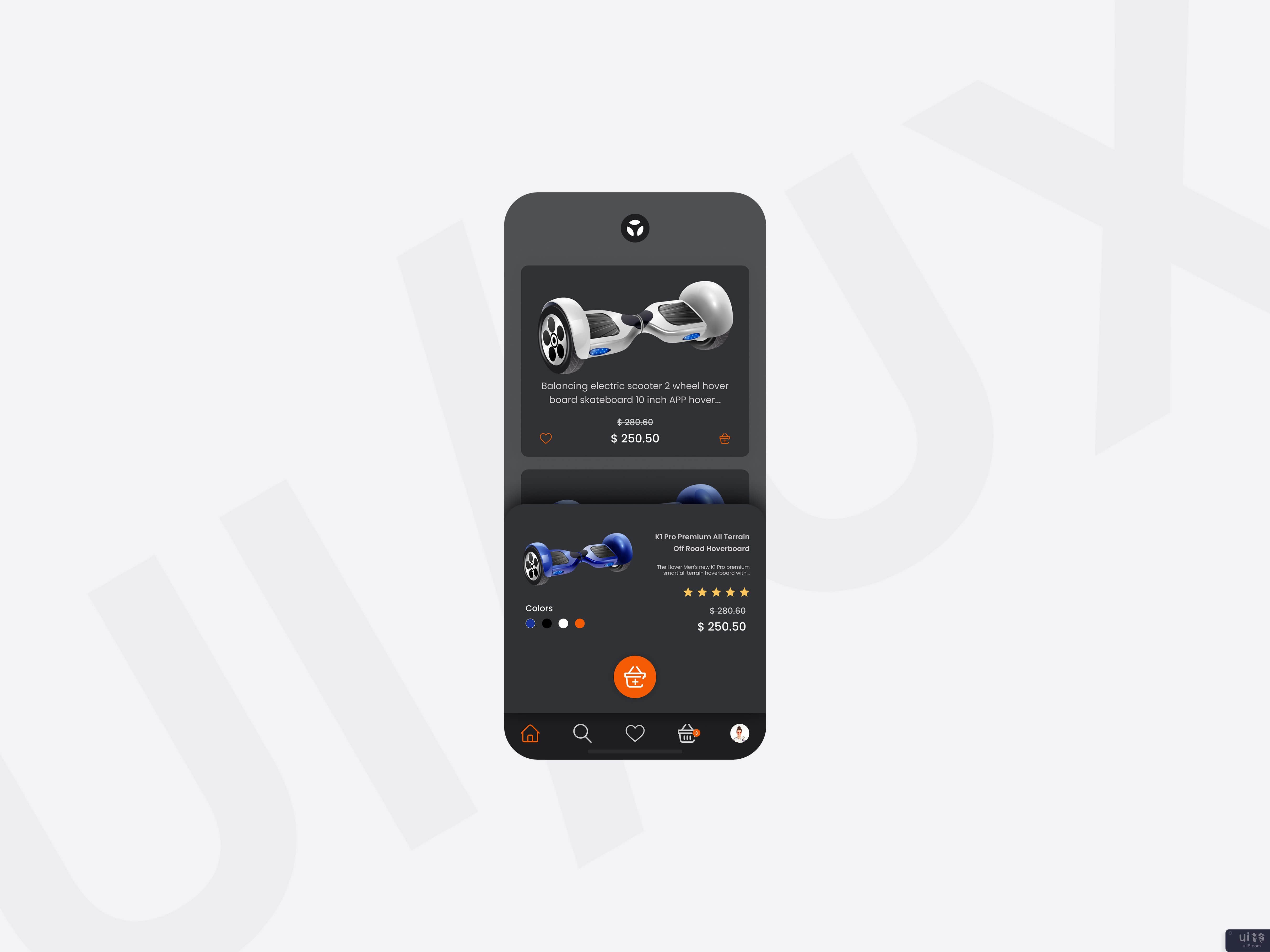 Road Hoverboard UI Kit - iOS 应用程序(Road Hoverboard UI Kit - iOS Application)插图
