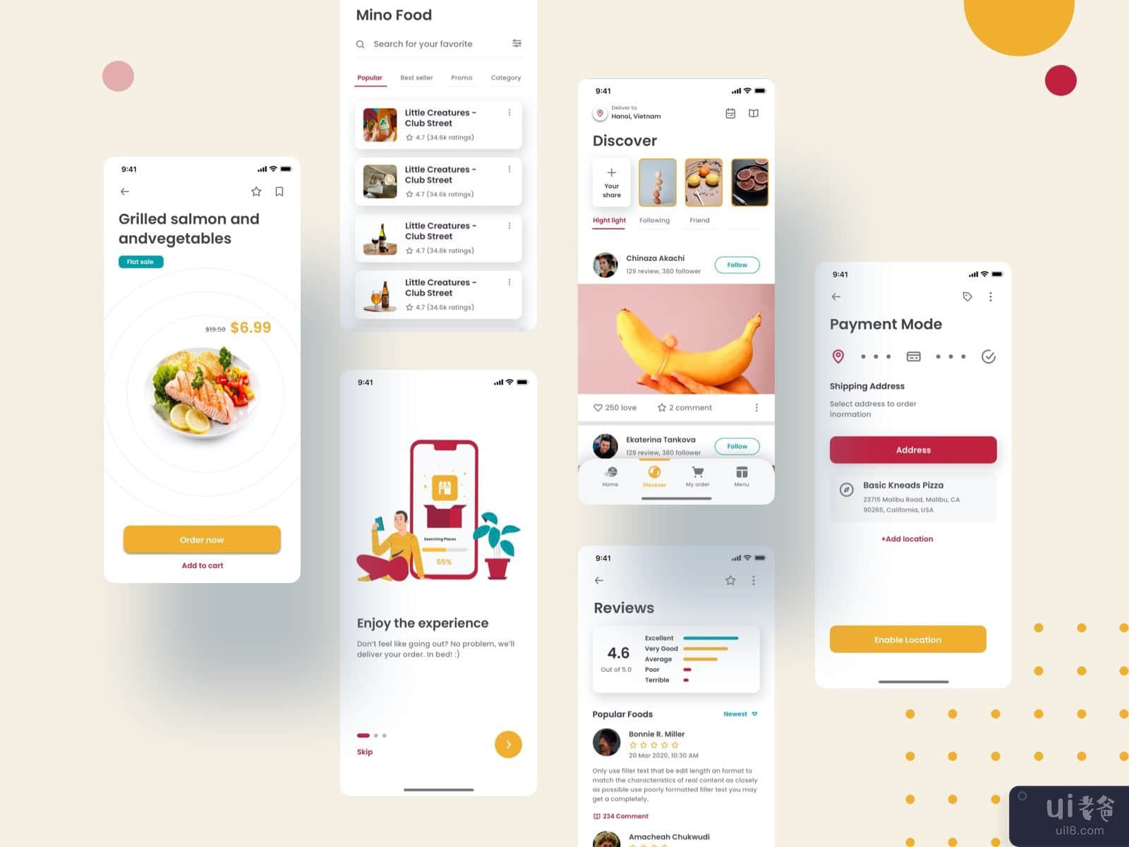 Mino Food - 送餐移动应用程序 UI 套件(Mino Food - Food Delivery mobile app UI Kit)插图