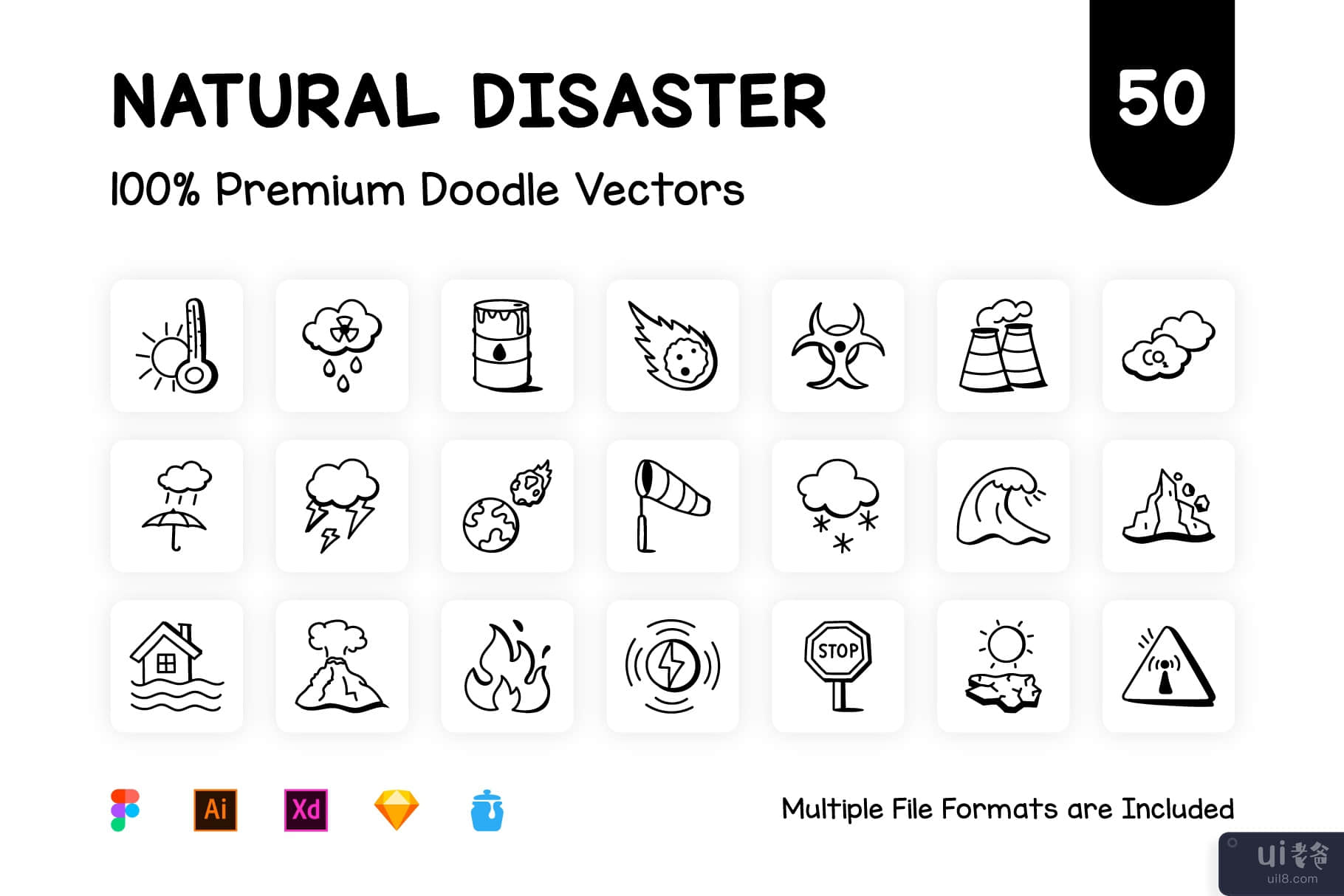 50 平自然灾害矢量图标(50 Flat Natural Disaster Vector Icons)插图7