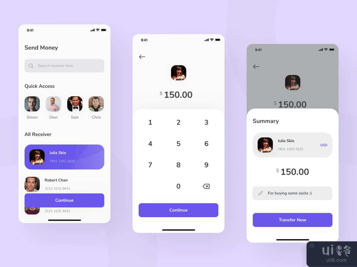 Transfer Money Screens App UI