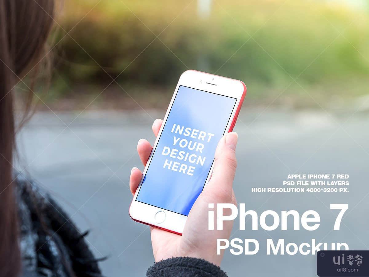 iPhone 7 红色 PSD 模型(iPhone 7 RED PSD Mockup)插图