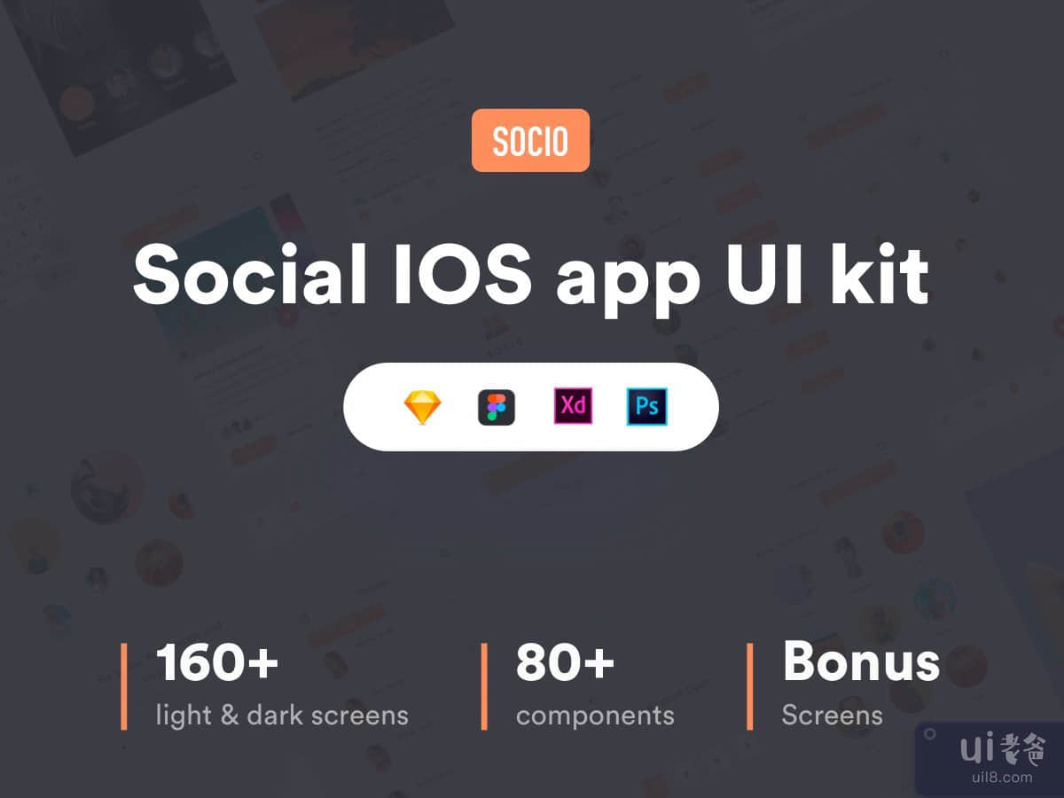 Socio 社交 IOS 应用程序 ui 套件(Socio social IOS app ui kit)插图