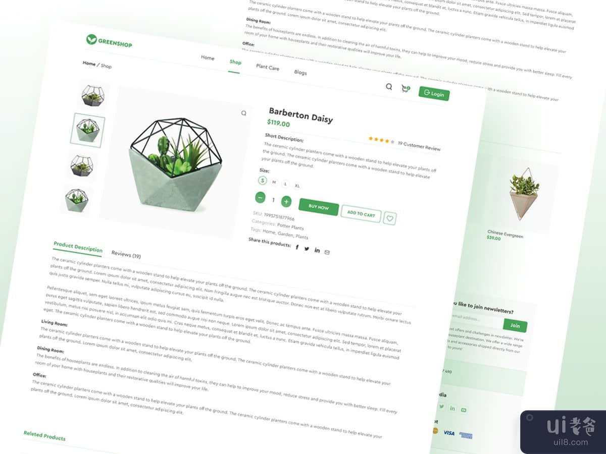 在线植物商店网站和应用程序设计理念(Online Plants Shop Website and App Design Concept)插图