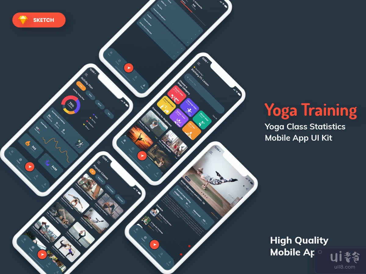 Yoga Class Mobile App Dark Version (SKETCH)