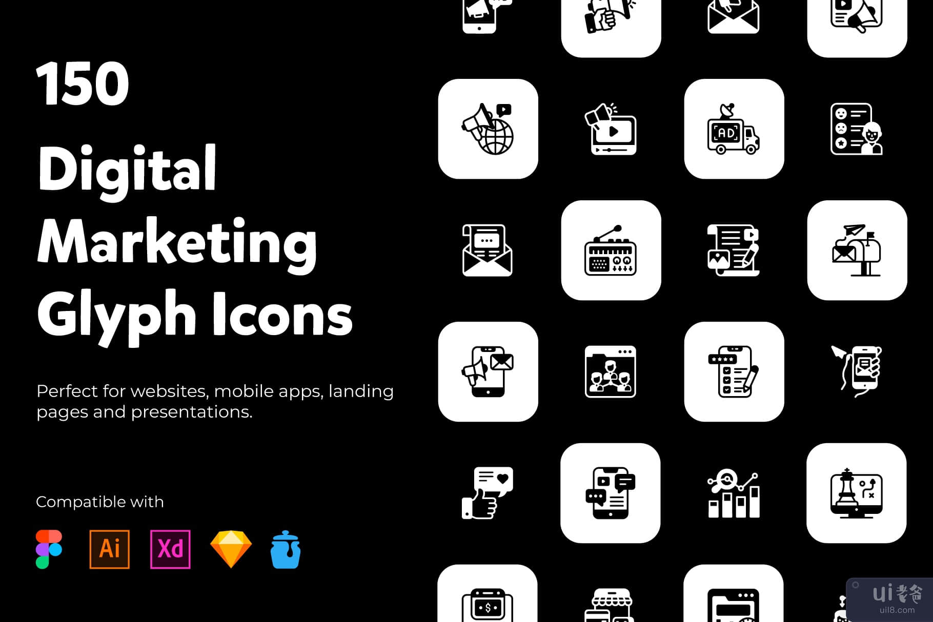 数字营销固体图标包(Digital Marketing Solid Icons Pack)插图2