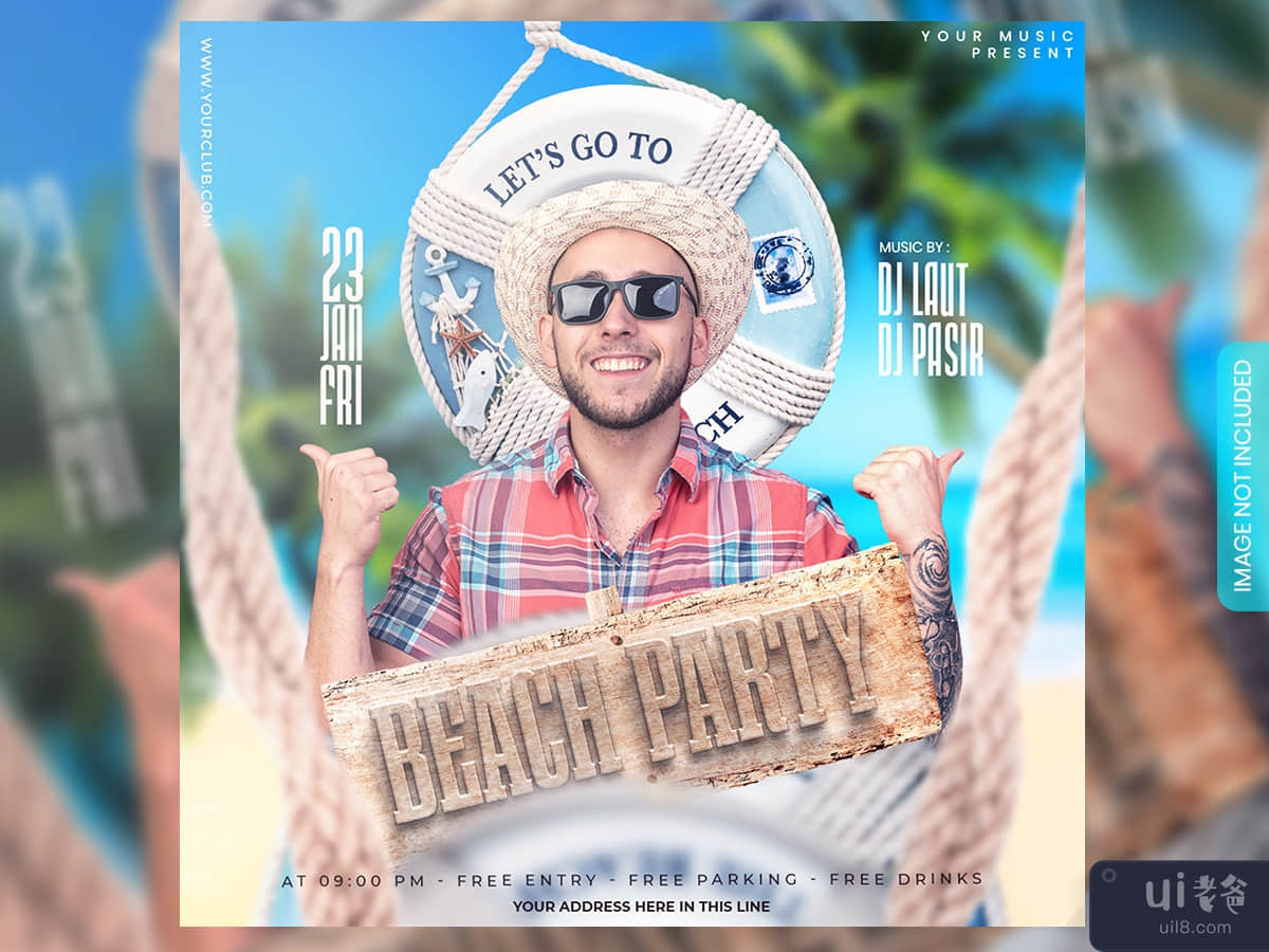 Beach Party Event flyer or social media post and web banner