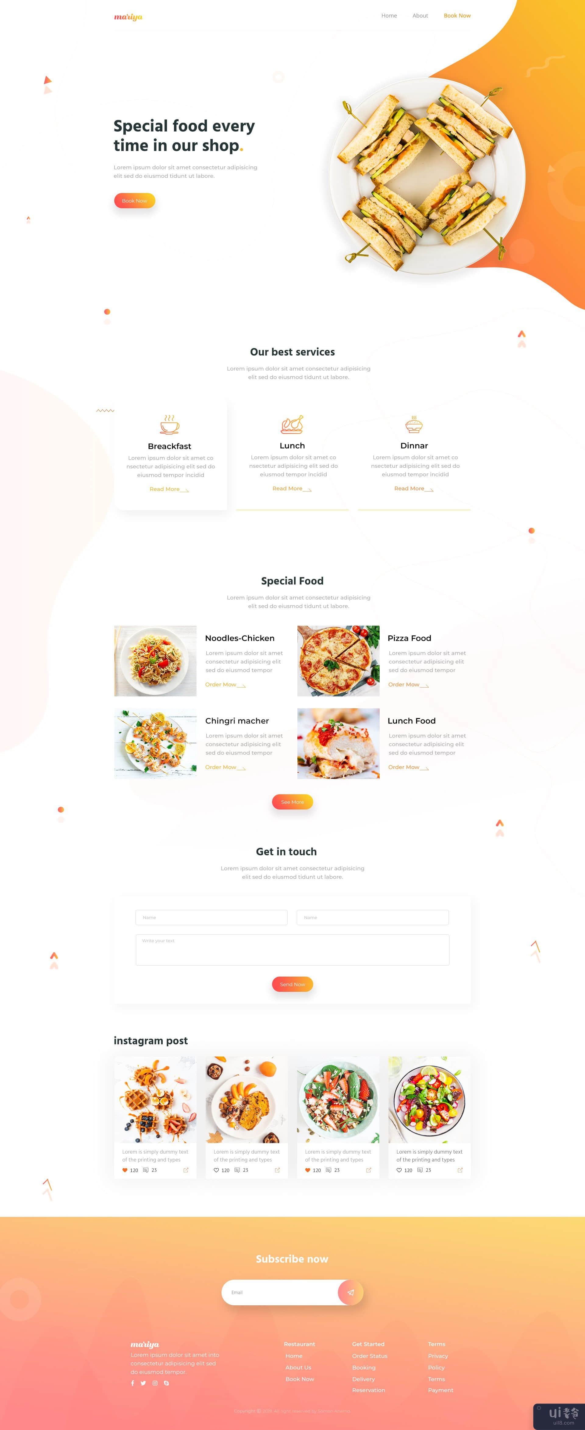 玛丽亚，餐厅登陆页面概念。(Mariya, Restaurant Landing Page Concept.)插图