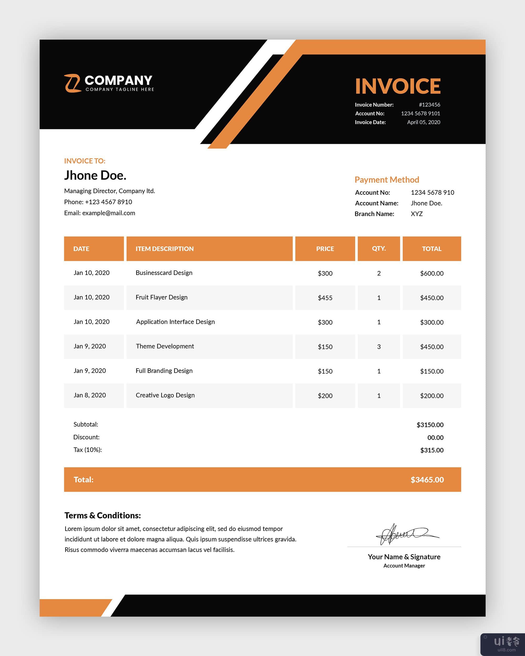 专业抽象业务发票模板(Professional abstract business invoice template)插图