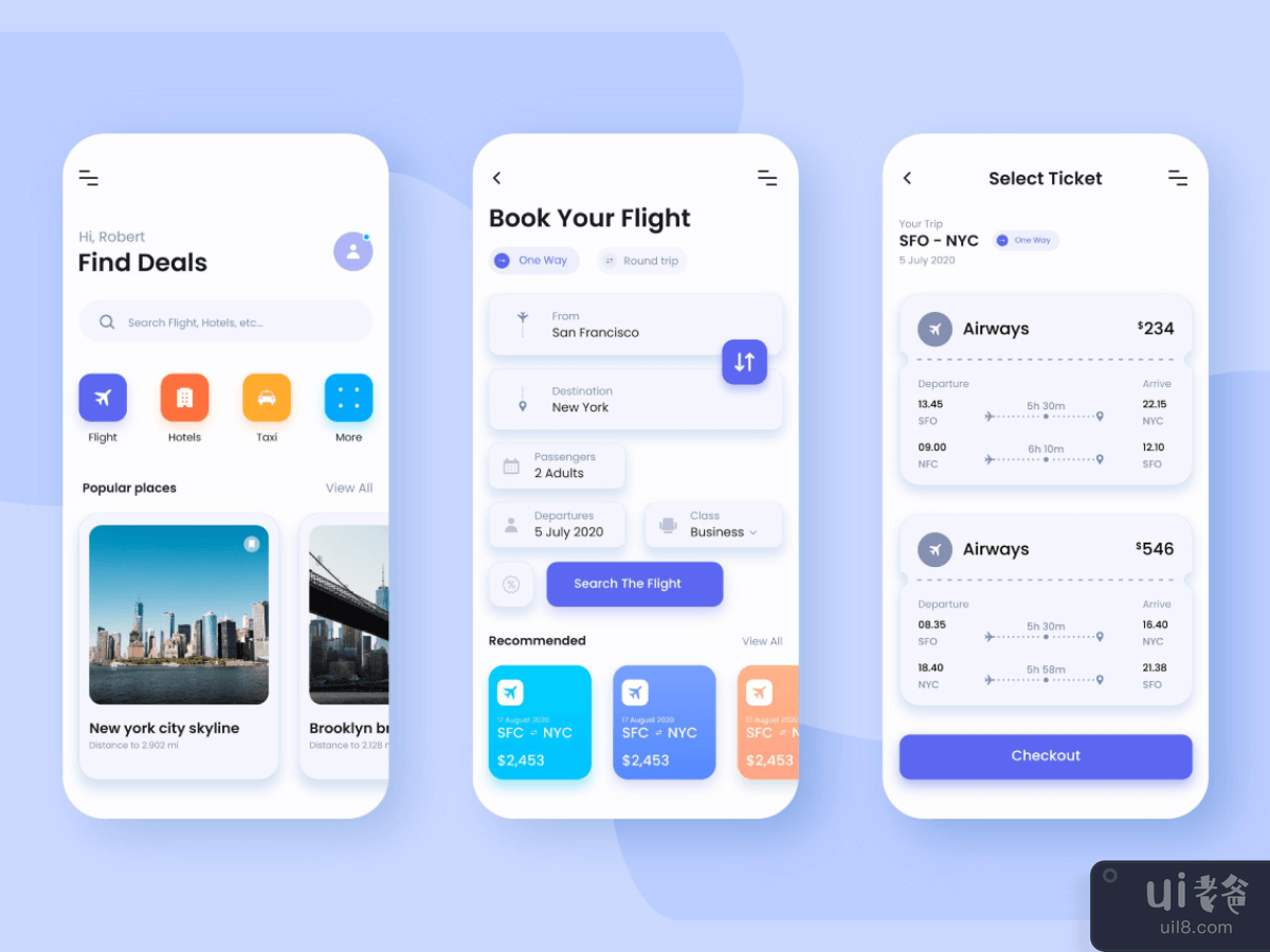 Travel app interface
