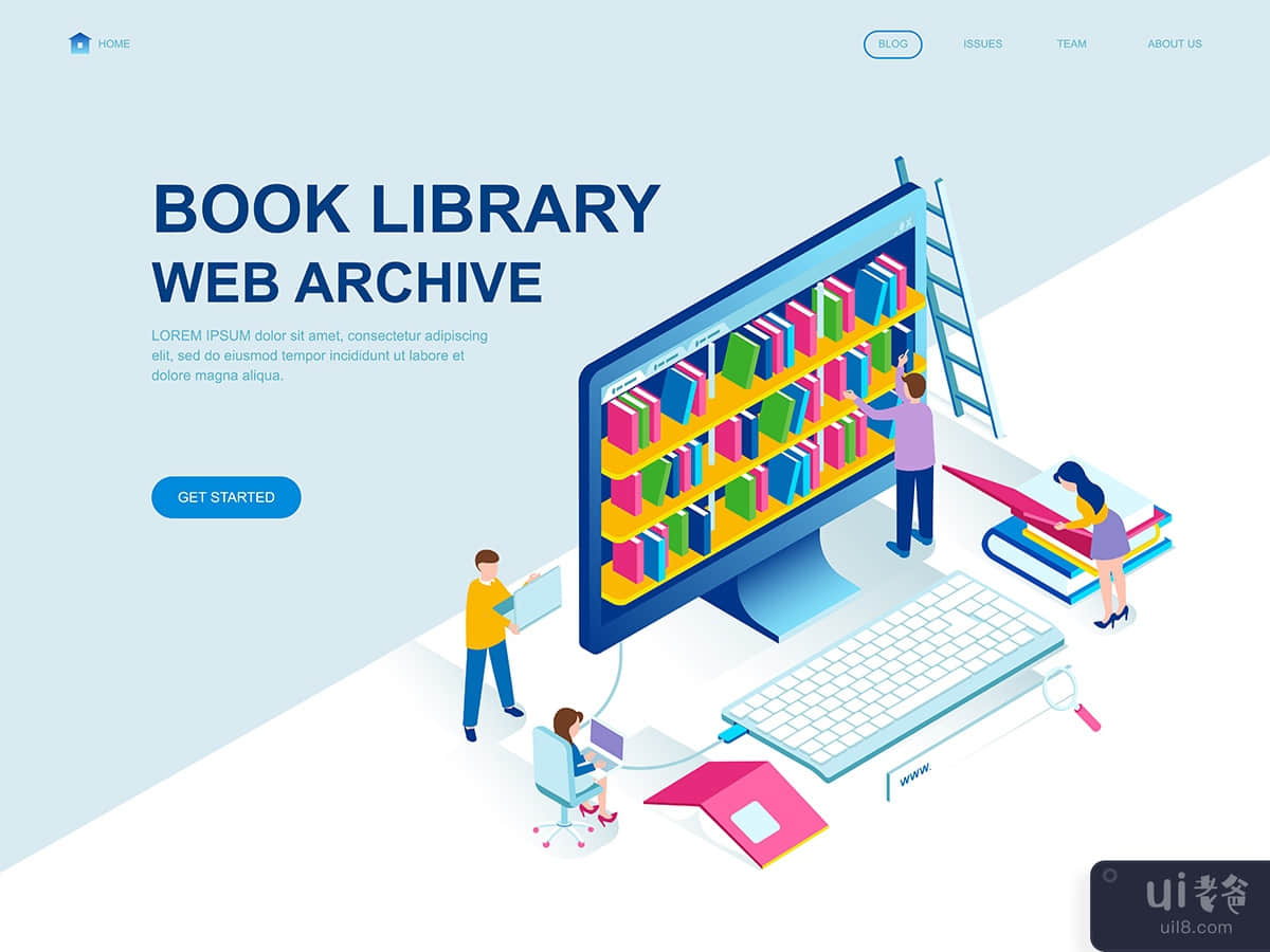 Book Library Isometric Landing Page Template