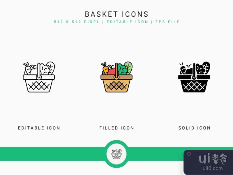 Basket icons set vector illustration with solid icon line style