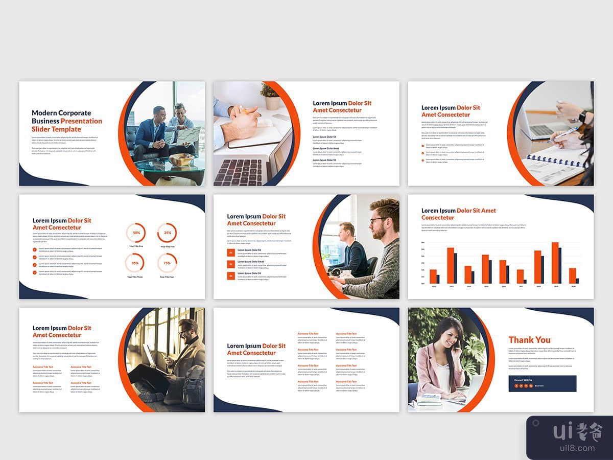 现代企业业务演示滑块模板设计(Modern corporate business presentation sliders template design)插图