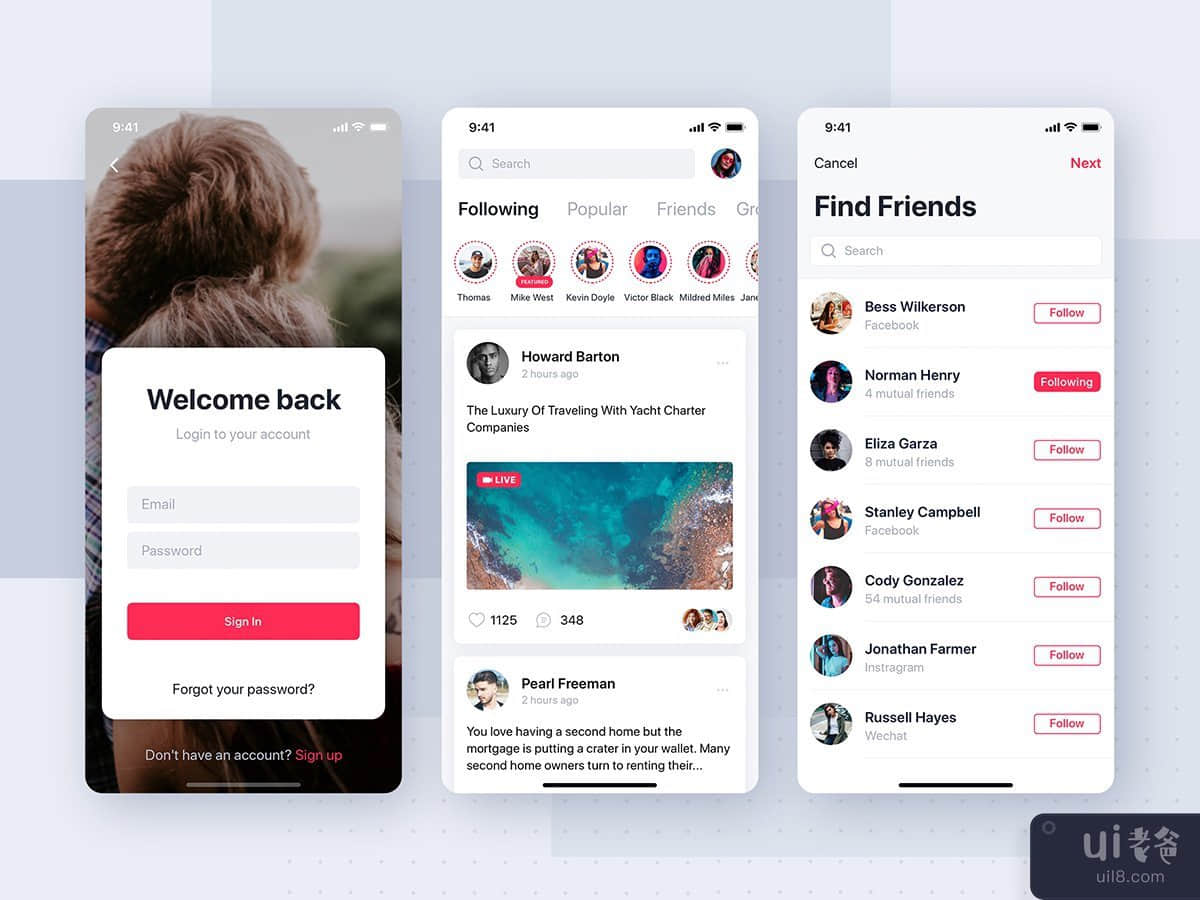 Social mobile app UI template