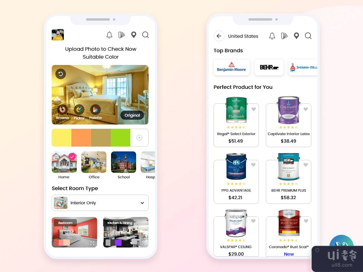 油漆和涂料解决方案服务预订移动应用程序 UI 套件(Paint and Coating Solution Service Booking Mobile App UI Kit)插图