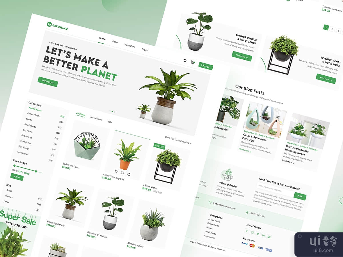 在线植物商店网站和应用程序设计理念(Online Plants Shop Website and App Design Concept)插图2