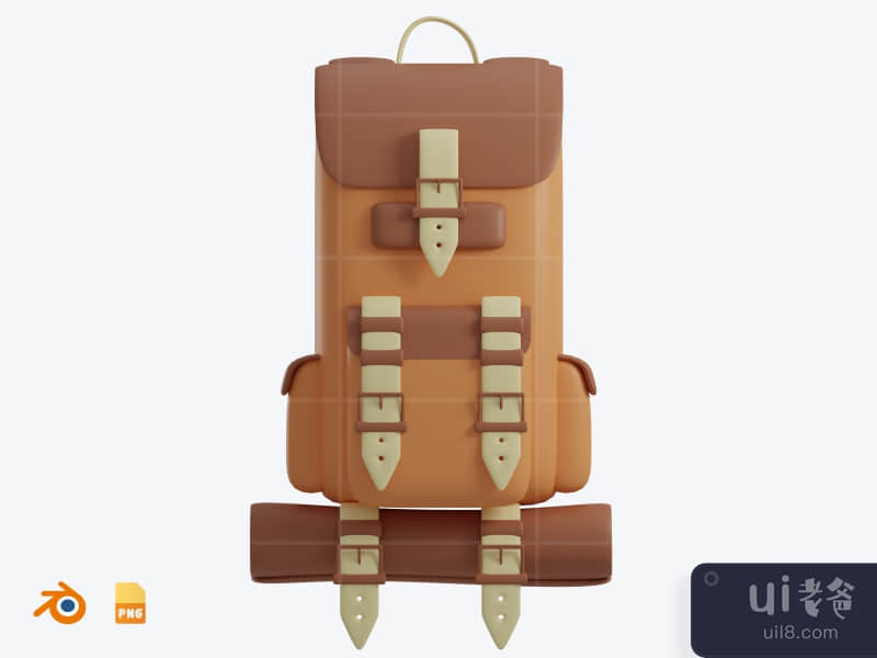 Camping Backpack - 3D Camping Illustration Pack (front)
