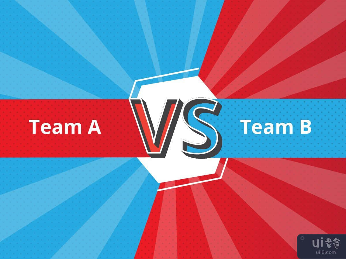 Versus duel headline, battle red vs blue team frame, game match competition 